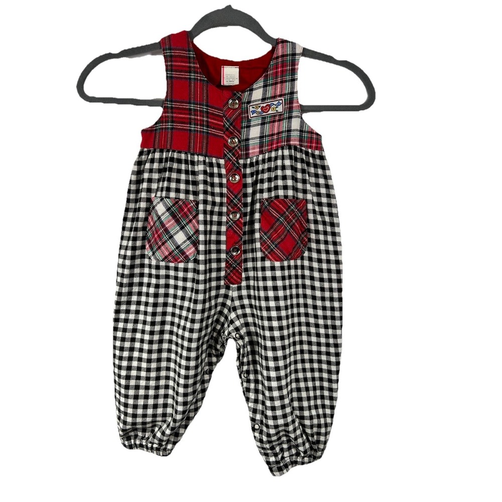 Vintage OshKosh Baby Romper Size 24 Months Gingham Plaid Festival Classic 90s